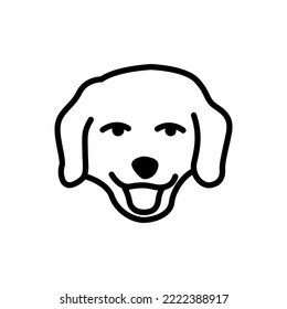 happy dog face line art drawing style. Puppy face minimalist black linear sketch isolated on white background. Vector illustration