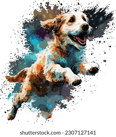 Happy Dog Flying In space a Watercolor T Shirt