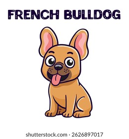 Happy dog french bulldog joy barks and shows tongue on white isolated background. Hand drawn vector illustration cute cartoon sticker