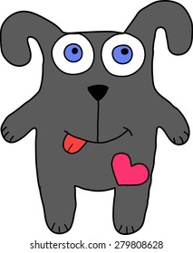 Happy dog with a heart showing tongue