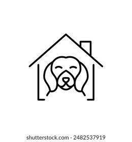 Happy dog in house Pet adoption, furry friends companionship. Pixel perfect vector icon