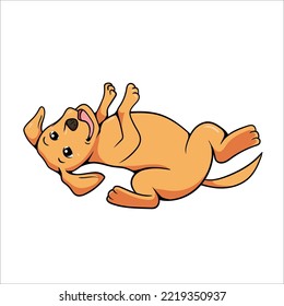 Happy dog lying on his back, animal vector cartoon illustration