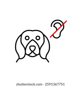 Happy dog and no ear symbol. Quiet mode, deaf pets care. Pixel perfect, editable stroke vector icon