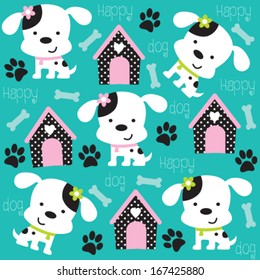 happy dog pattern with paw print and bone vector illustration
