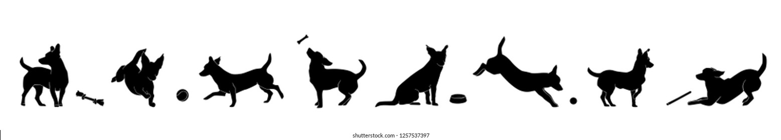 Happy dog playing with ball black silhouette vector isolated on white background