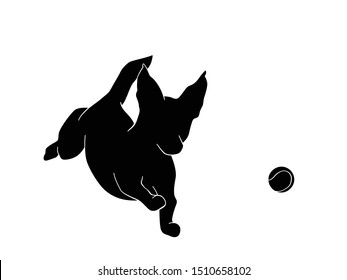 Happy dog playing with ball vector silhouette icon