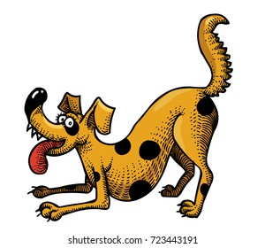 Happy dog playing, cartoon image. Artistic freehand drawing.