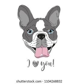 Happy dog portrait vector illustration.Print for t shirts, cards, posters