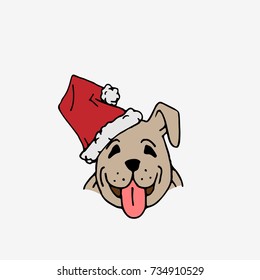 Happy dog in red Santa cap. Christmas concept. Symbol of New Year. Hand drawn vector illustration