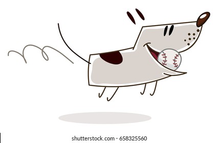 Happy dog running with a baseball ball in mouth