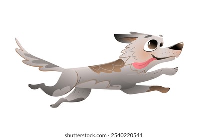 Feliz perro corriendo, diseño de personaje perrito. Amistoso perro callejero corriendo. Diseño lindo del carácter animal doméstico. Vector animal ilustración de dibujos animados. Arte de Clip aislado.