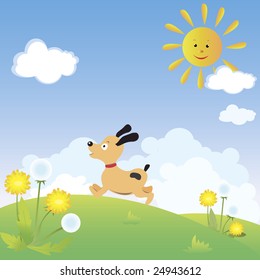Happy dog running fast