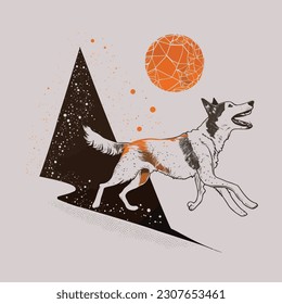 Happy dog running on the moon t shirt , Vector, illustration