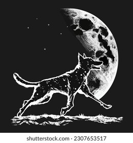 Happy dog running on the moon t shirt , Vector, illustration