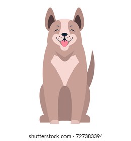 Happy dog sitting with smiling muzzle and hanging out tongue isolated flat vector. Lovely purebred cartoon pet illustration for animal friends and companions concepts, pet shop ad
