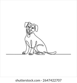 Happy dog sitting with tongue out Line Art puppy animal
