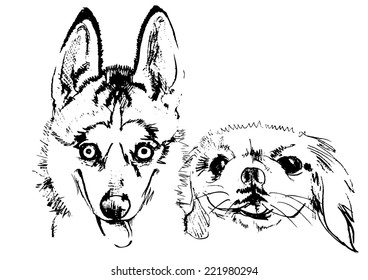 Happy Dog sketch vector isolates.