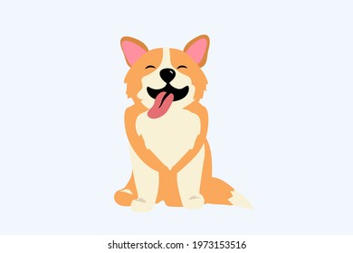 Happy dog smile Cute smiling welsh corgi Dog smile face with paw and heart shaped nose Corgi sitting sticking out his tongue