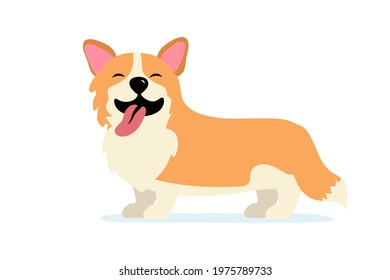 Happy dog smile Cute smiling welsh corgi Dog smile face with paw and heart shaped nose Corgi stands sticking out his tongue