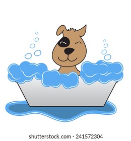 Happy Dog Takes A Bath. Vector Illustration