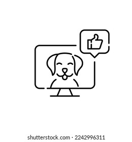 Happy dog with thumbs up notification. Pixel perfect, editable stroke icon