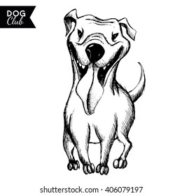 Happy dog. Vector hand drawing Sketch