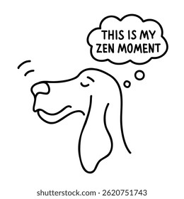 Happy dog vector illustration in doodle style. Black and white outline with text. Hand drawn cartoonish line art. Perfect for branding, merchandise, social media posts and pet-related designs.