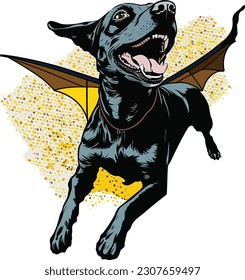 Happy Dog Wearing a batman shirt is flying t shirt, Vector, illustration