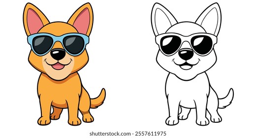 Happy Dog Wearing Eyeglasses Cartoon Coloring Page For Kids. Animal Cartoon Coloring Book Printable
