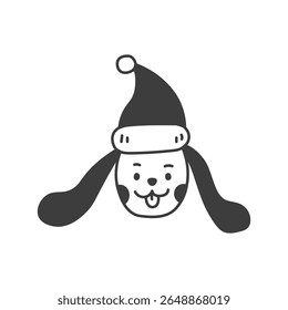 Happy Dog wearing Santa Hat. Hand drawn doodle Christmas puppy. Holiday Pet designs. Vector illustration