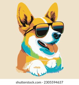 Happy dog wearing sunglasses cartoon art