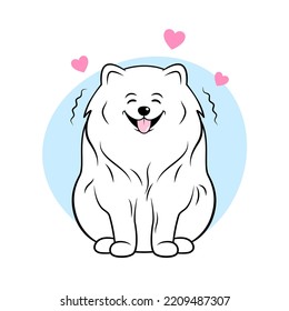 Happy dog, white fluffy smiling pomeranian spitz cartoon illustration