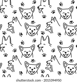 Happy dogs faces pattern isolated vector illustration.