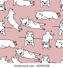 Happy dogs group. French bulldog  seamless pattern. Vector illustration.