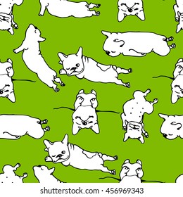 Happy dogs group. French bulldog  seamless pattern.Vector illustration.