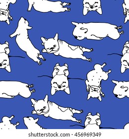 Happy dogs group. French bulldog  seamless pattern. Vector illustration.