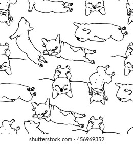 Happy dogs group. French bulldog  seamless pattern. Vector illustration.