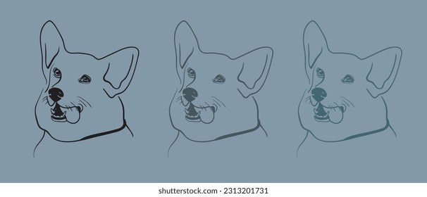 Happy dogs line art set on blue background. Animals collection creative design outline. Vector illustration