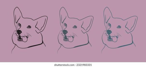 Happy dogs line art set on pink background. Animals collection creative design outline. Vector illustration