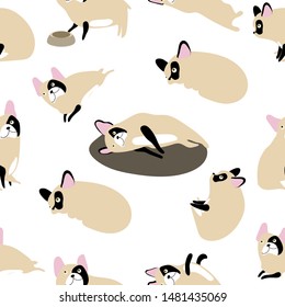 Happy dogs. Little
french bulldog in various poses. Seamless pattern. Flat illustration. 
Transparent background