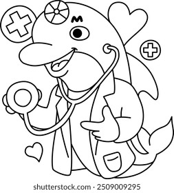 Happy dolphin as a doctor in a medical gown