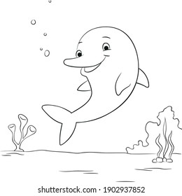 Happy Dolphin underwater Children's coloring Marine animal