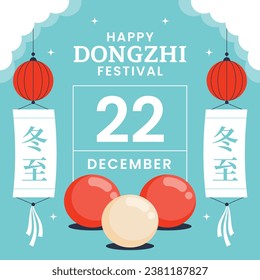 Happy Dongzhi festival background. Translate: Dongzhi festival celebration. Winter Solstice Festival. December 22. Cartoon Vector illustration template for Poster, Banner, Greeting, Card, Flyer, Post.