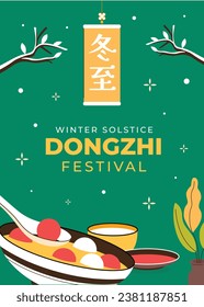 Happy Dongzhi festival background. Translate: Dongzhi festival celebration. Winter Solstice Festival. December 22. Cartoon Vector illustration template for Poster, Banner, Greeting, Card, Flyer, Post.