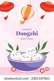 Happy Dongzhi festival background. Translate: Dongzhi festival celebration. Winter Solstice Festival. December 22. Cartoon Vector illustration template for Poster, Banner, Greeting, Card, Flyer, Post.