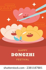 Happy Dongzhi festival background. Translate: Dongzhi festival celebration. Winter Solstice Festival. December 22. Cartoon Vector illustration template for Poster, Banner, Greeting, Card, Flyer, Post.