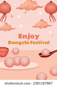 Happy Dongzhi festival background. Translate: Dongzhi festival celebration. Winter Solstice Festival. December 22. Cartoon Vector illustration template for Poster, Banner, Greeting, Card, Flyer, Post.