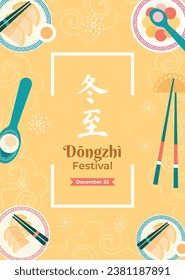 Happy Dongzhi festival background. Translate: Dongzhi festival celebration. Winter Solstice Festival. December 22. Cartoon Vector illustration template for Poster, Banner, Greeting, Card, Flyer, Post.