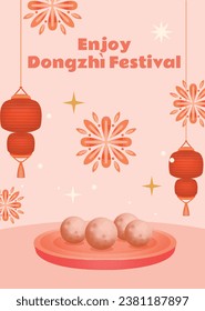 Happy Dongzhi festival background. Translate: Dongzhi festival celebration. Winter Solstice Festival. December 22. Cartoon Vector illustration template for Poster, Banner, Greeting, Card, Flyer, Post.