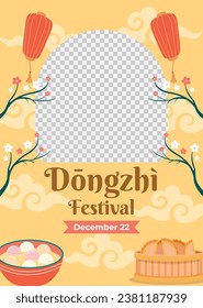 Happy Dongzhi festival background. Translate: Dongzhi festival celebration. Winter Solstice Festival. December 22. Cartoon Vector illustration template for Poster, Banner, Greeting, Card, Flyer, Post.